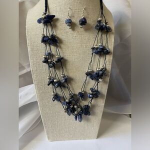 AVON Multi Strand Sodalite Necklace & Earring Set